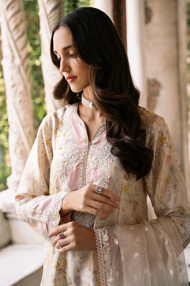 Pakistani Off-White Embroidered Raw Silk Salwar Kameez (3-Piece) - Image 5