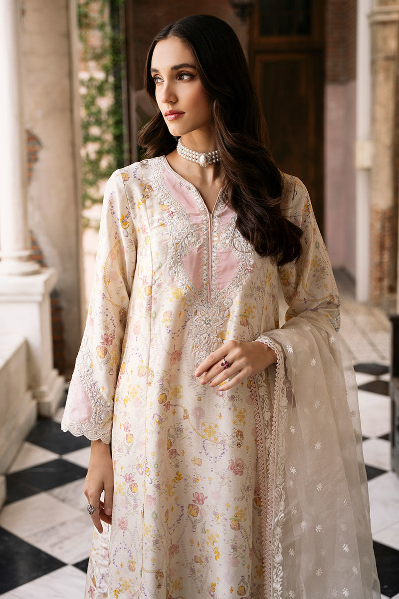 Pakistani Off-White Embroidered Raw Silk Salwar Kameez (3-Piece) - Image 6