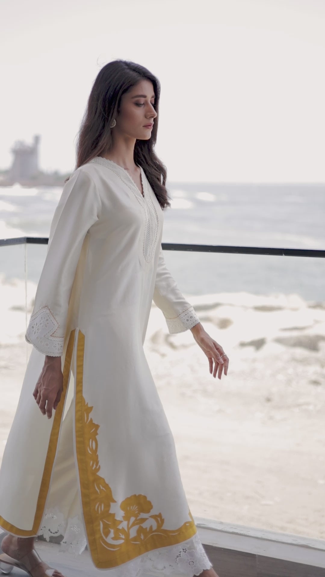 Ivory Appliqué Raw Silk Salwar Kameez (3-Piece) - Image 2