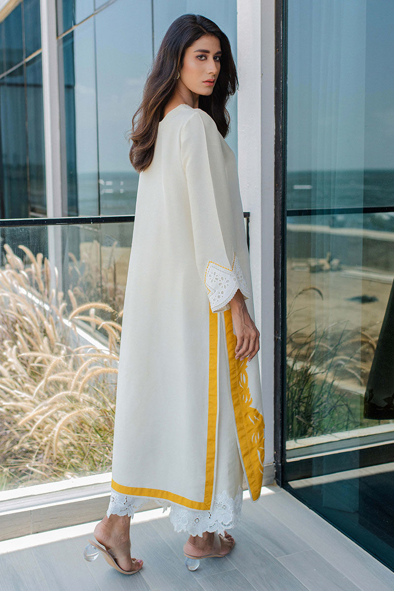 Ivory Appliqué Raw Silk Salwar Kameez (3-Piece) - Image 3