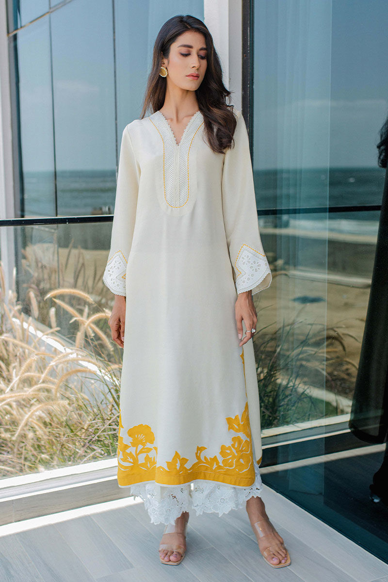 Ivory Appliqué Raw Silk Salwar Kameez (3-Piece) - Image 5