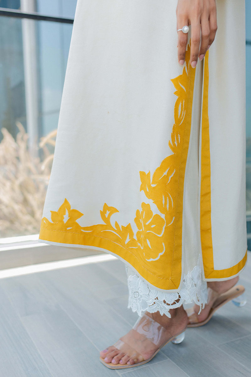 Ivory Appliqué Raw Silk Salwar Kameez (3-Piece) - Image 6