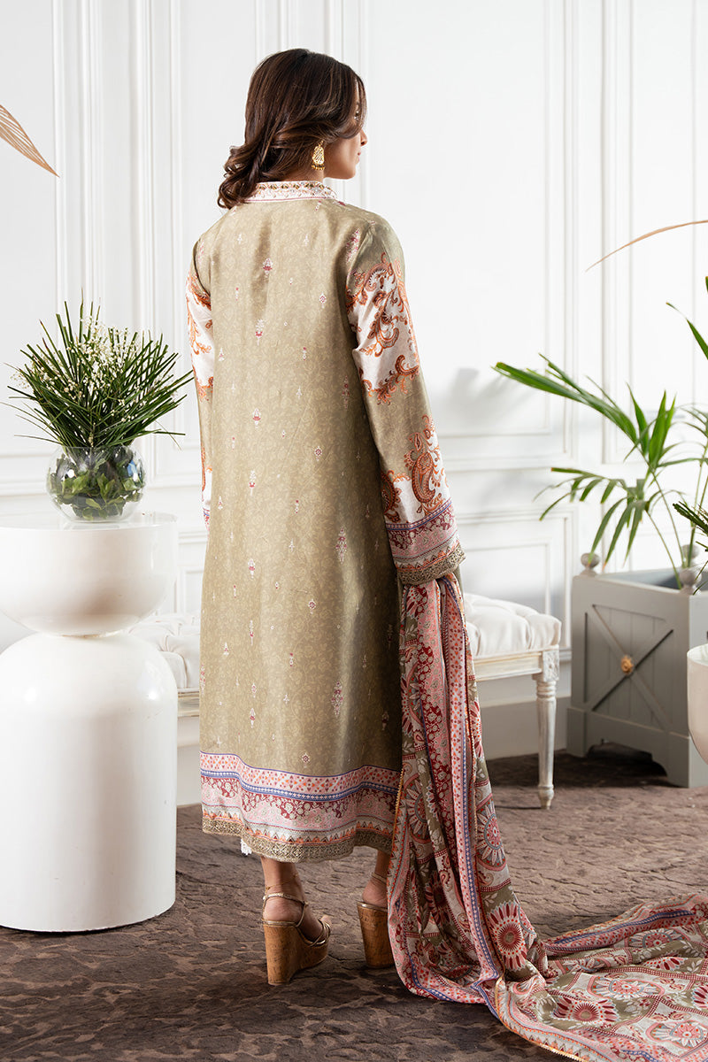 Pakistani Ivory & Sage Embroidered Silk Salwar Kameez (3-Piece) - Image 2