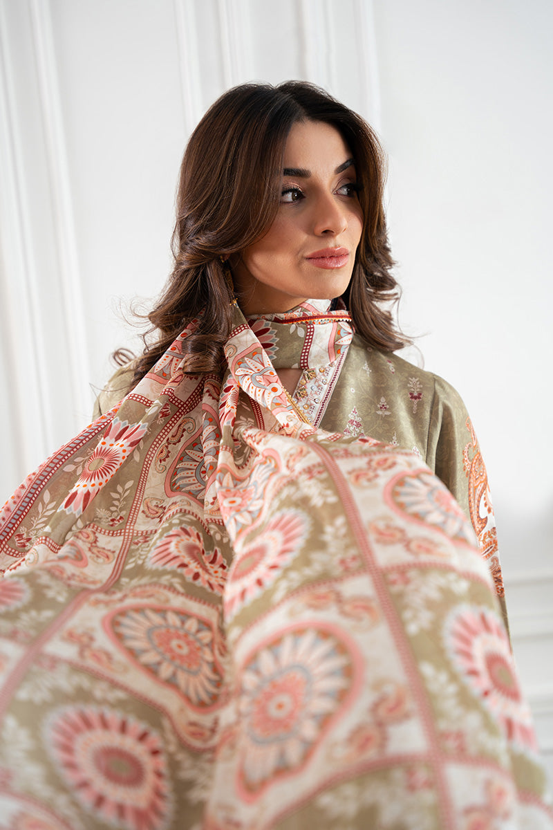 Ivory & Sage Embroidered Silk Salwar Kameez (3-Piece) - Image 5