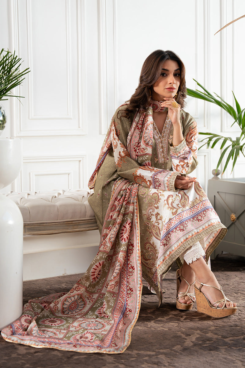 Ivory & Sage Embroidered Silk Salwar Kameez (3-Piece) - Image 6