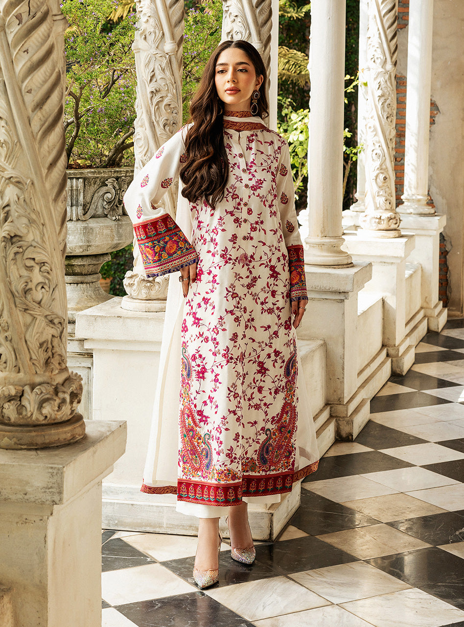 Ivory Kashmiri Embroidered Raw Silk Salwar Kameez (3-Piece) - Image 4