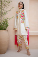 Ivory Embroidered Raw Silk Salwar Kameez (3-Piece) - Image 4