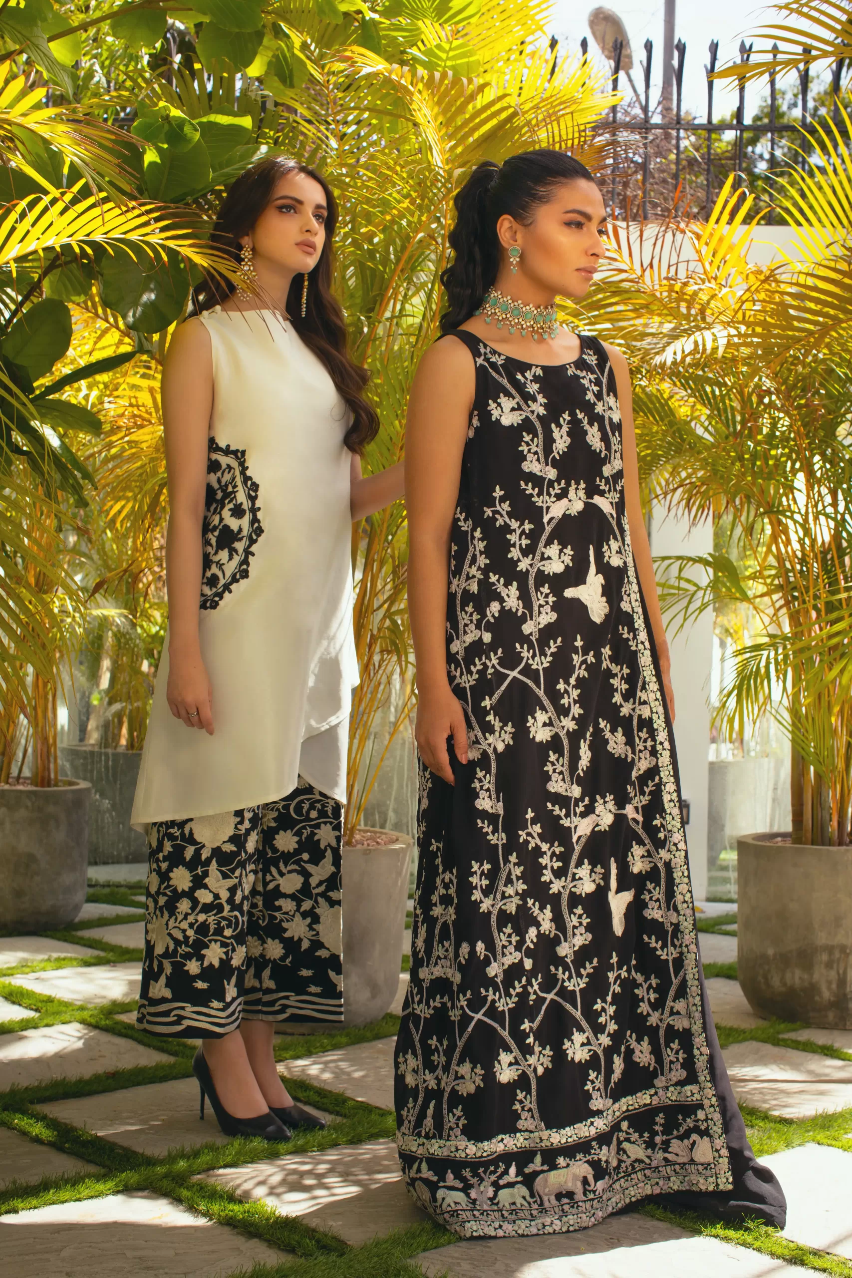 Pakistani Off-White Embroidered Raw Silk Tunic & Black Azaar (2-Piece) - Image 5