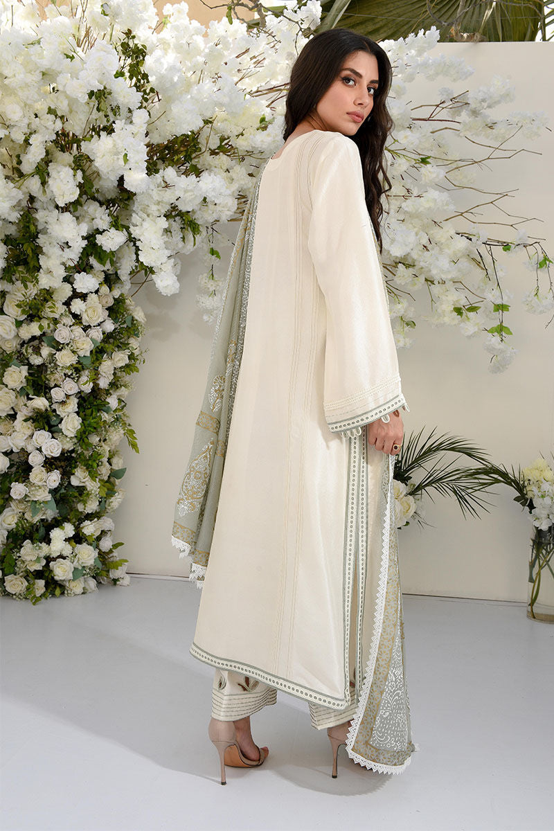 Ivory Embroidered Raw Silk Kurta Set (3-Piece) - Image 4