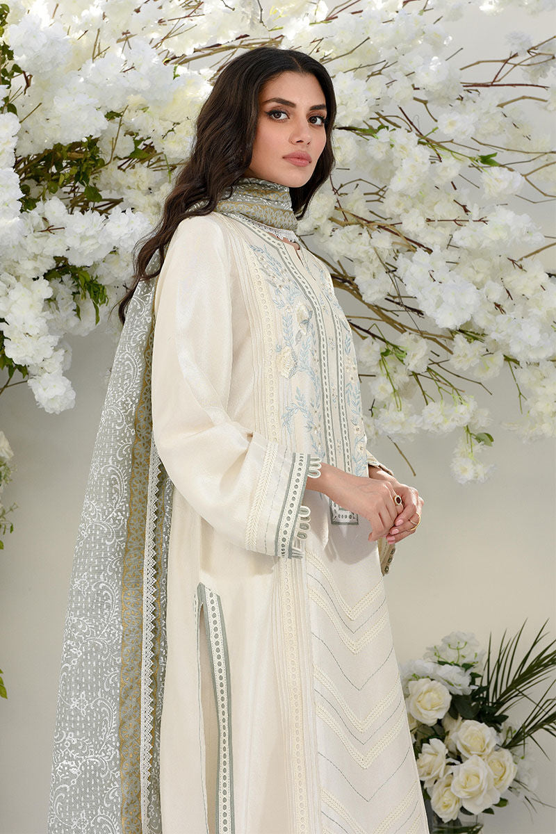 Ivory Embroidered Raw Silk Kurta Set (3-Piece) - Image 5
