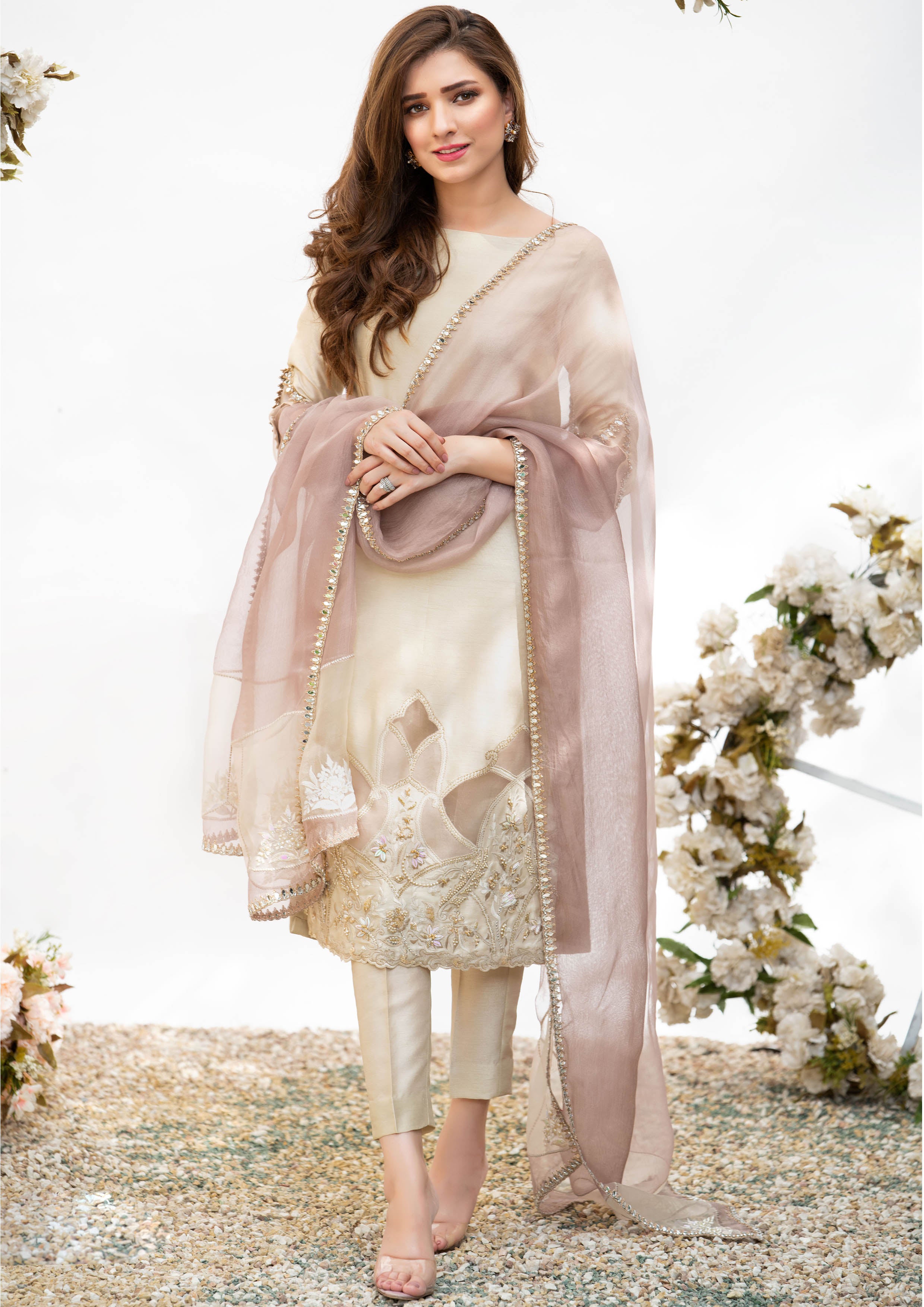 Ivory Embroidered Silk-Blend Kurta Set (3-Piece) - Image 1