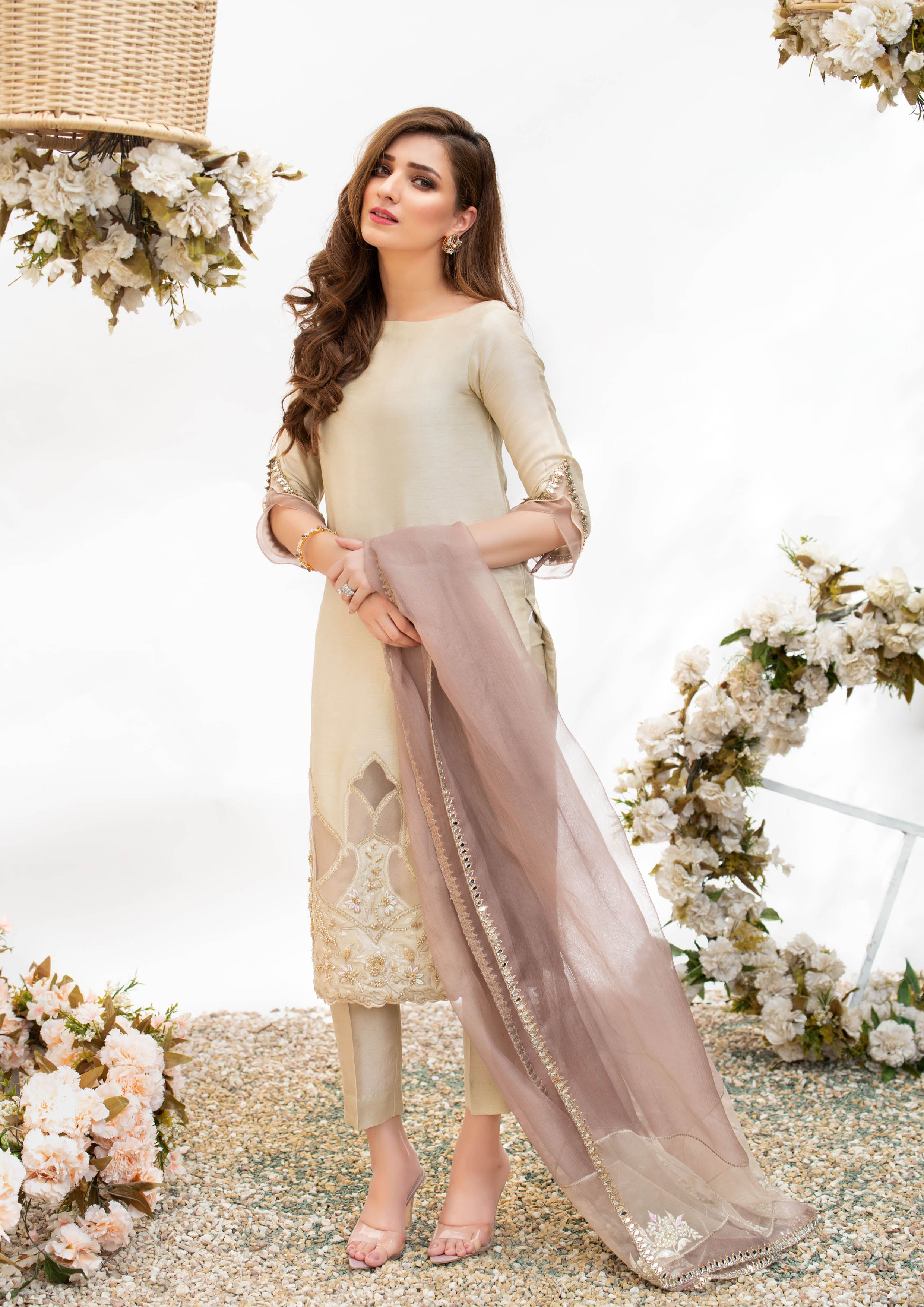 Ivory Embroidered Silk-Blend Kurta Set (3-Piece) - Image 3