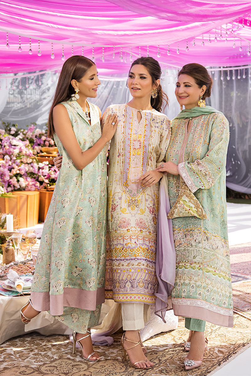 Pakistani Ivory Hand Embellished Silk A-Line Kurta (3-Piece) - Image 8