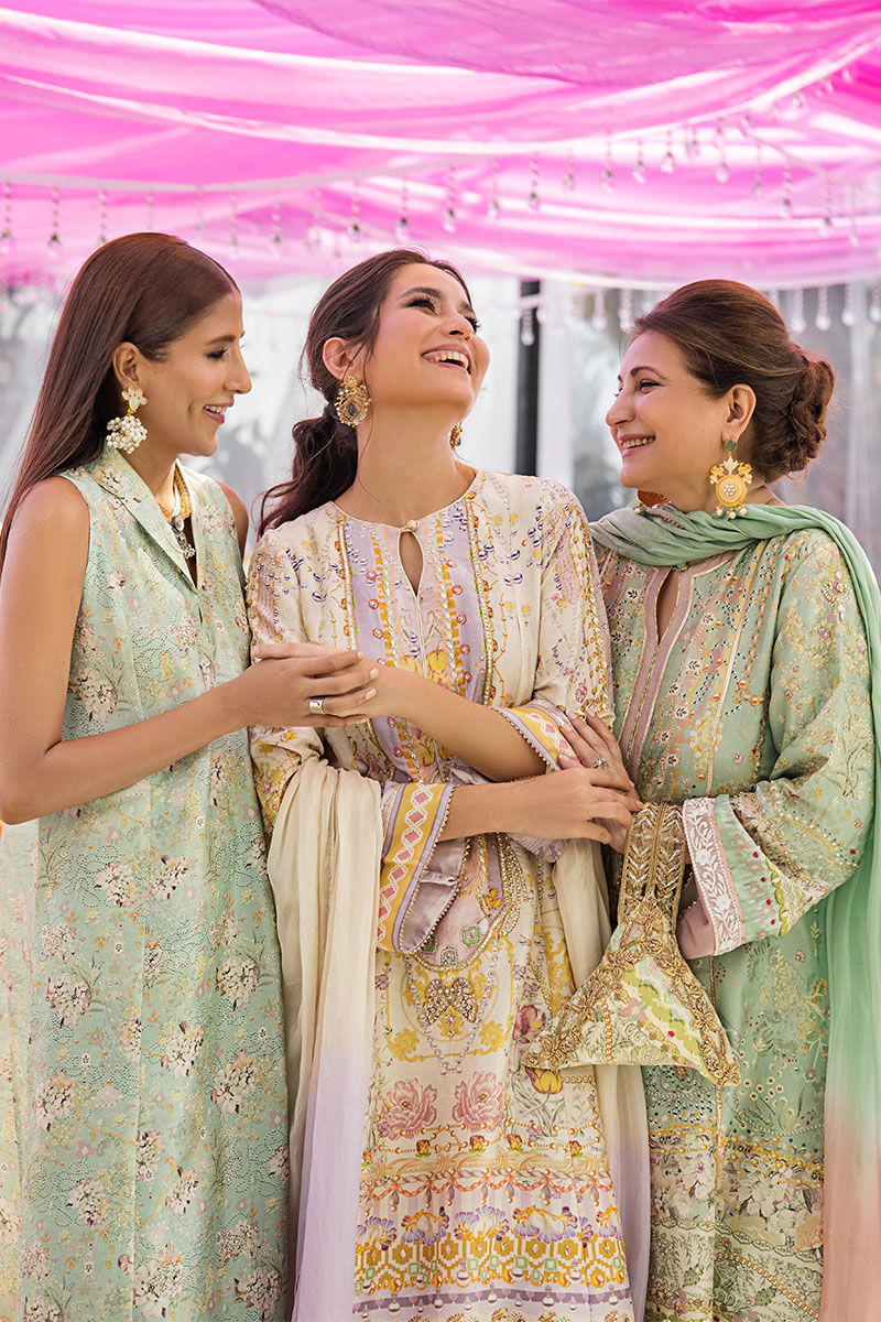 Pakistani Ivory Hand Embellished Silk A-Line Kurta (3-Piece) - Image 9