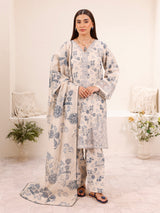 Ivory Blue Printed Silk Lawn Salwar Kameez (3-Piece) - Image 1