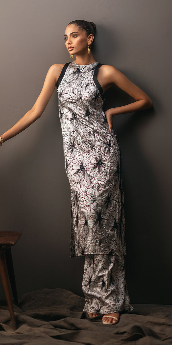 Ivory Floral Embroidered Silk Salwar Kameez (2-Piece) - Image 5