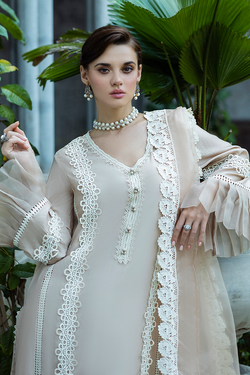 Pakistani Ivory Lace Pure Spench Silk Salwar Kameez (3-Piece) - Image 4