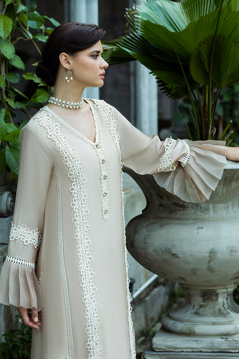 Pakistani Ivory Lace Pure Spench Silk Salwar Kameez (3-Piece) - Image 6