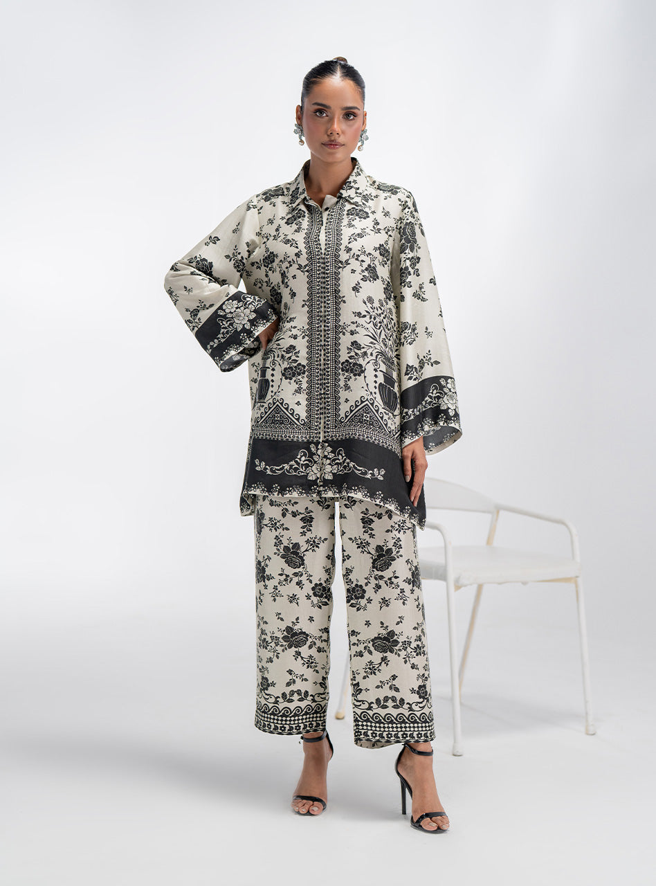 Pakistani Ivory Black Printed Viscose Co-ord Set (2-Piece) - Image 1