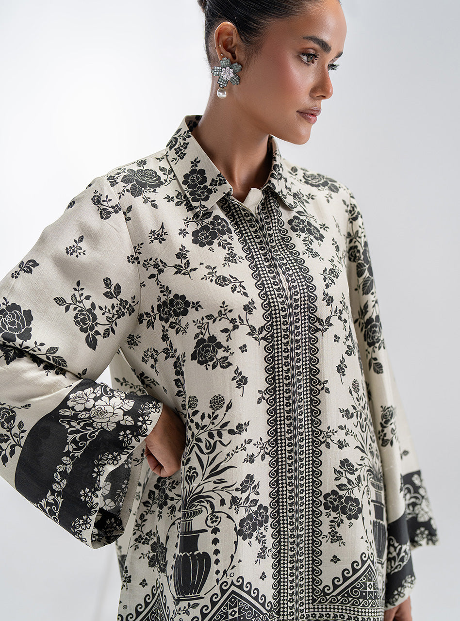 Pakistani Ivory Black Printed Viscose Co-ord Set (2-Piece) - Image 2