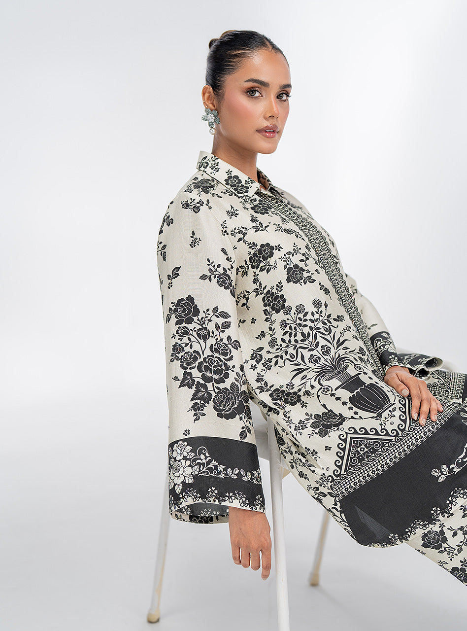 Pakistani Ivory Black Printed Viscose Co-ord Set (2-Piece) - Image 6