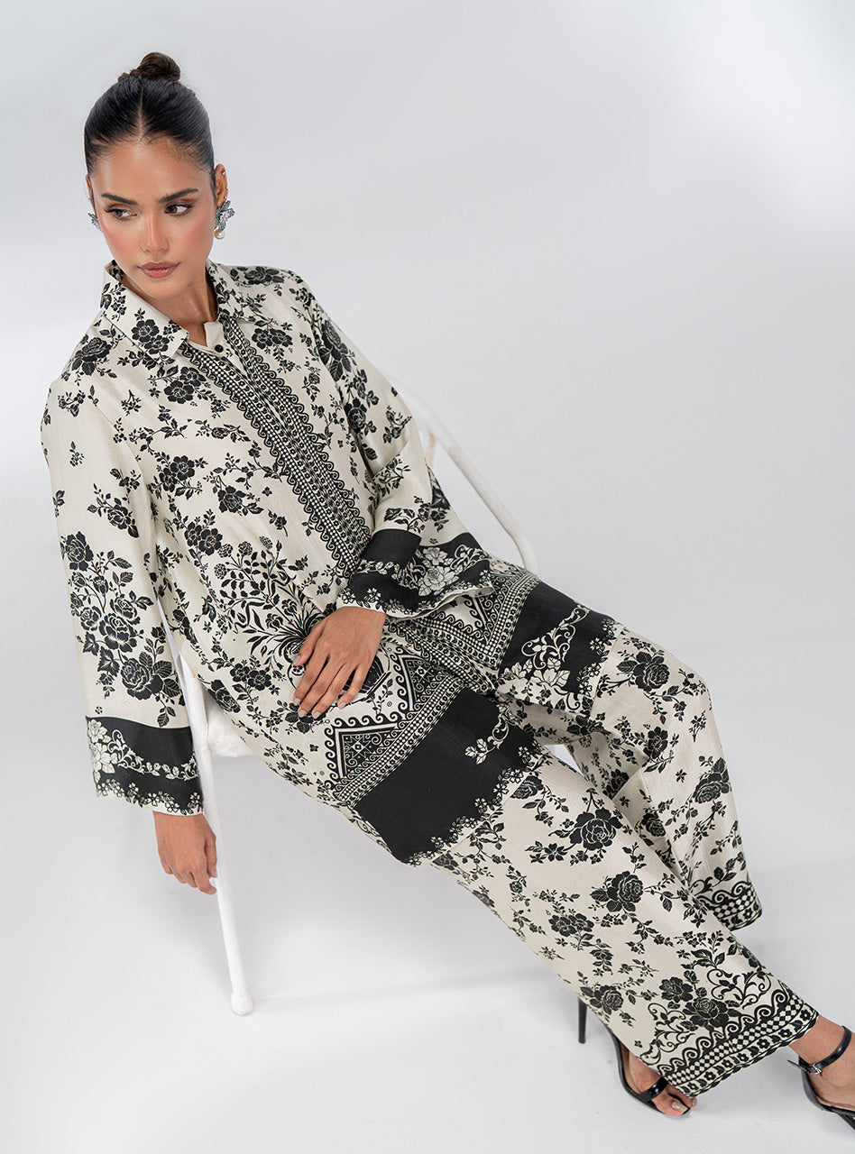 Pakistani Ivory Black Printed Viscose Co-ord Set (2-Piece) - Image 8