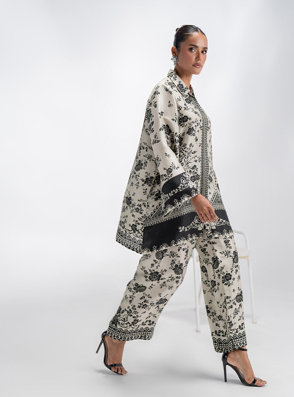 Pakistani Ivory Black Printed Viscose Co-ord Set (2-Piece) - Image 9