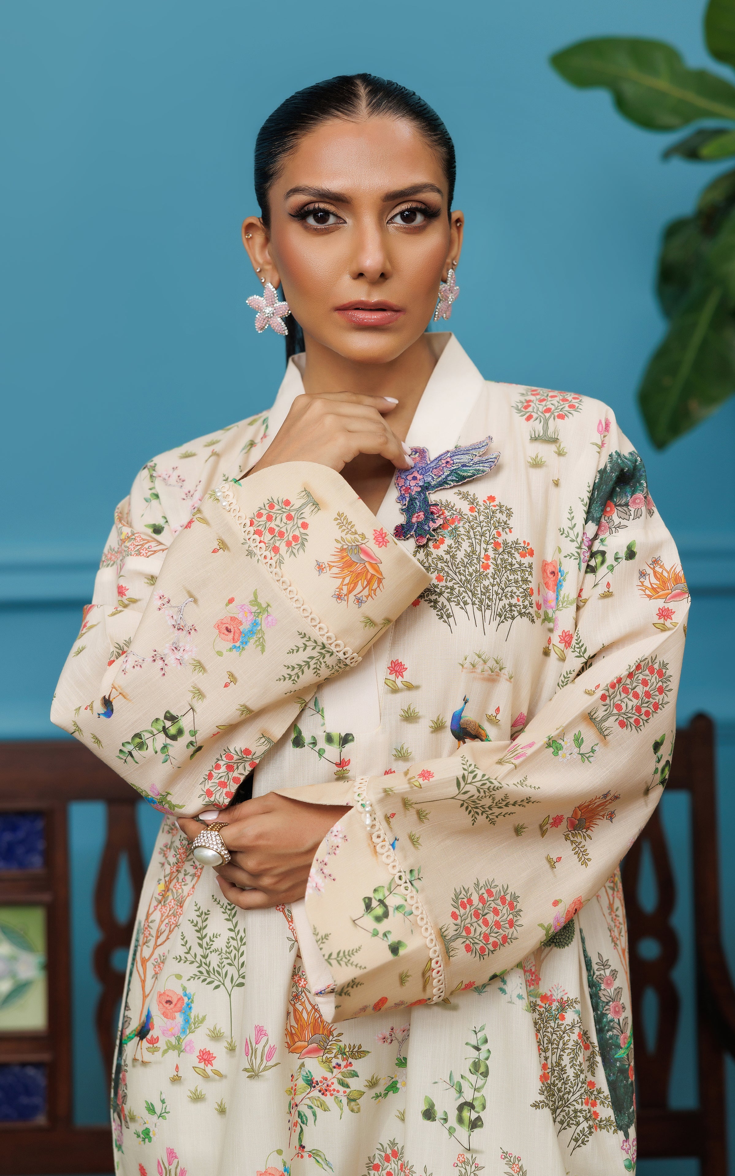 Ivory Printed Viscose Silk Salwar Kameez (2-Piece) - Image 3