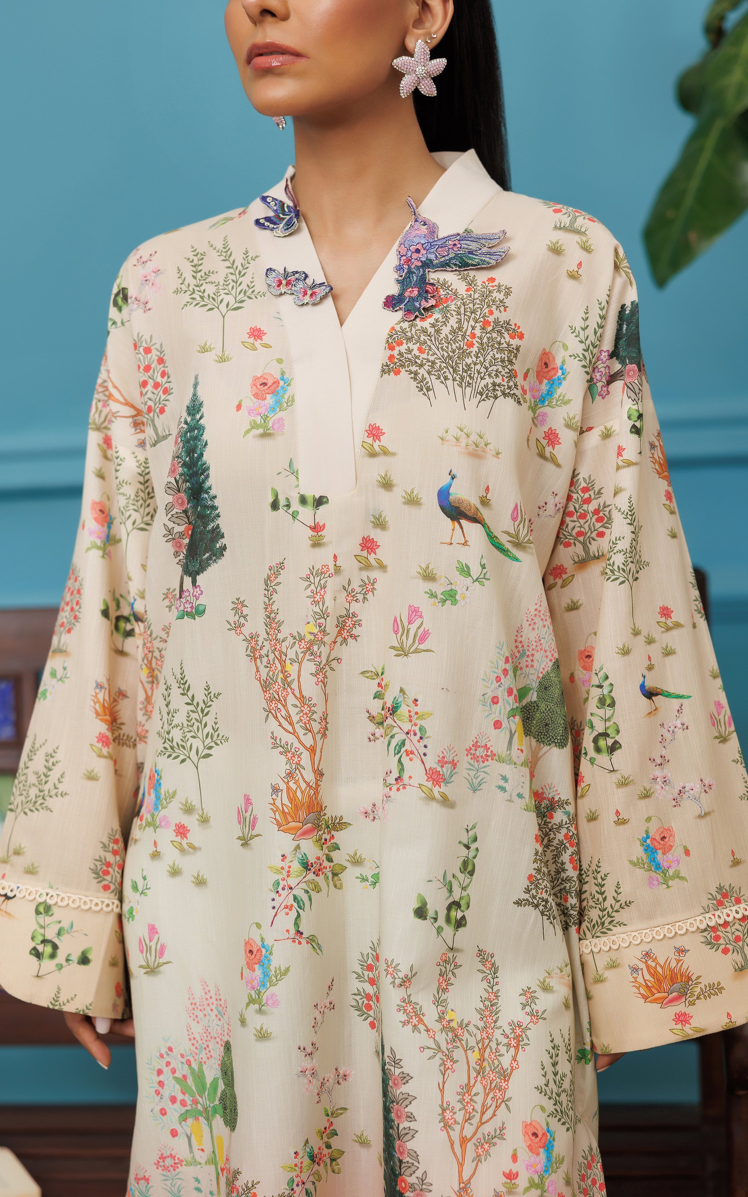 Ivory Printed Viscose Silk Salwar Kameez (2-Piece) - Image 4