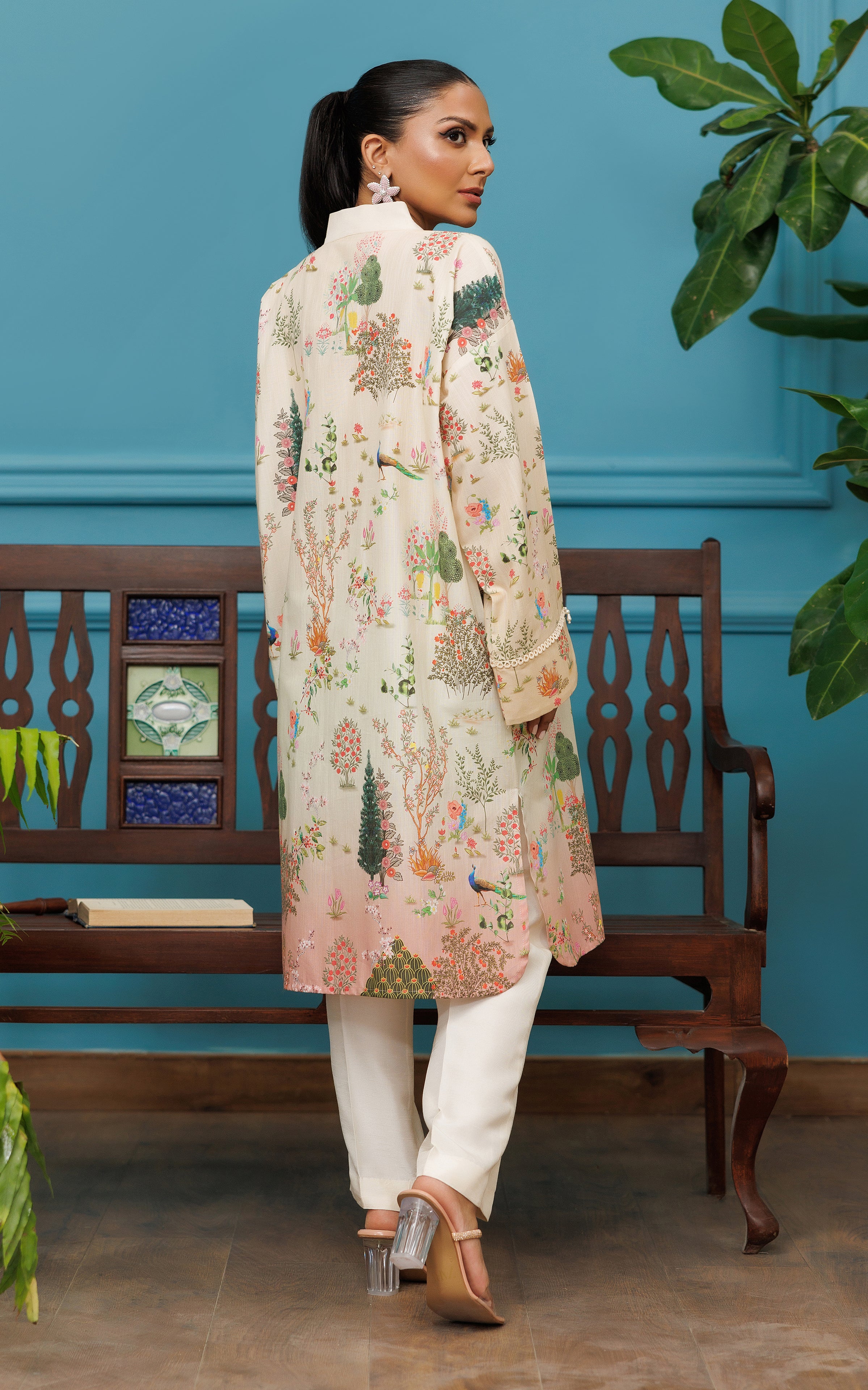 Ivory Printed Viscose Silk Salwar Kameez (2-Piece) - Image 6