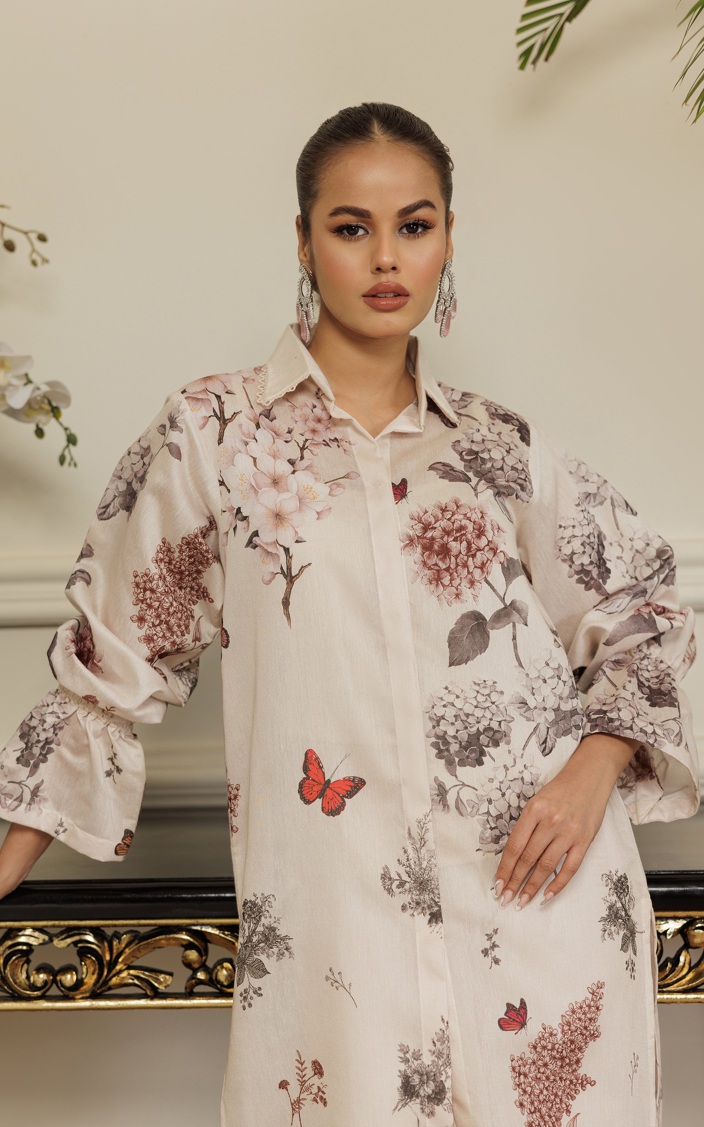 Ivory Floral Printed Viscose Silk Salwar Kameez (2-Piece) - Image 6