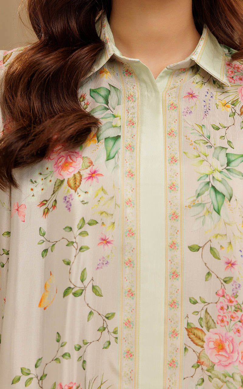 Pakistani Ivory Floral Printed Viscose Silk Tunic (2-Piece) - Image 4