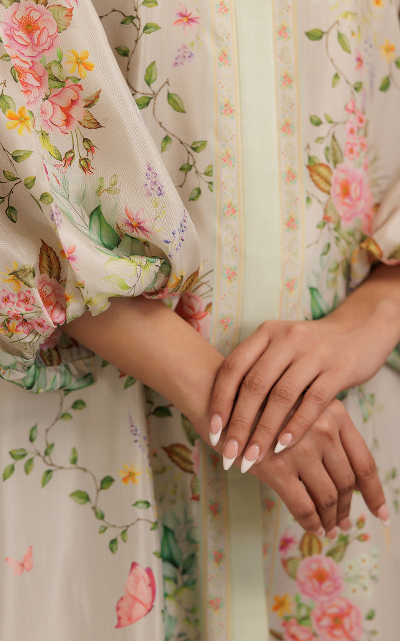 Pakistani Ivory Floral Printed Viscose Silk Tunic (2-Piece) - Image 7