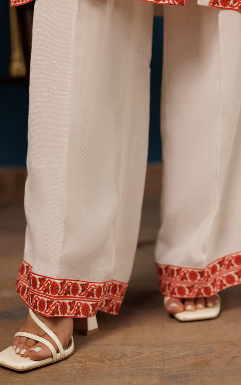 Ivory Floral Printed Viscose Silk Salwar Kameez (2-Piece) - Image 3