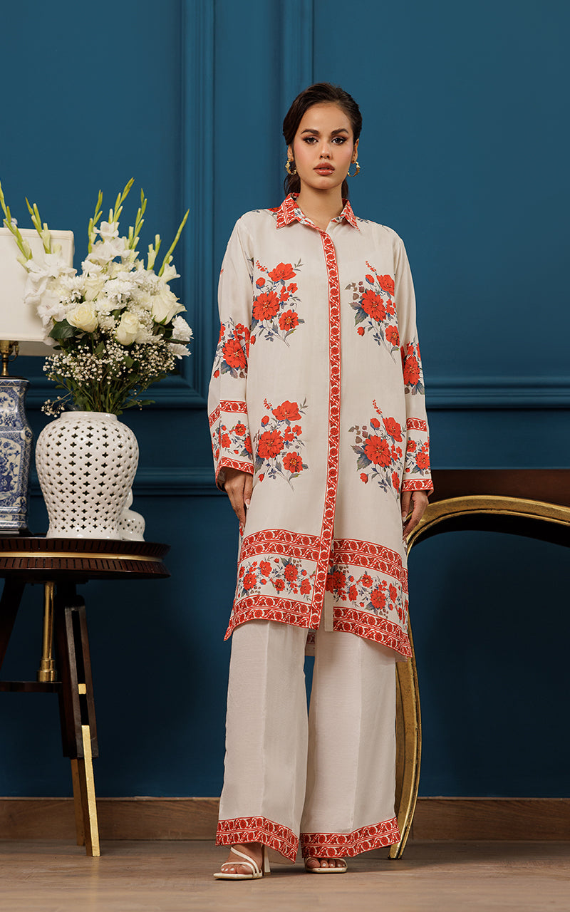 Ivory Floral Printed Viscose Silk Salwar Kameez (2-Piece) - Image 5