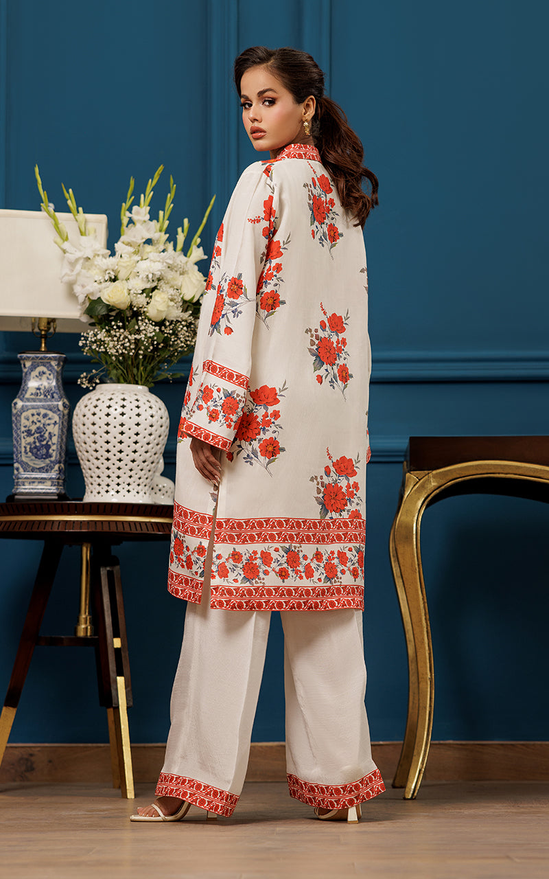 Ivory Floral Printed Viscose Silk Salwar Kameez (2-Piece) - Image 6