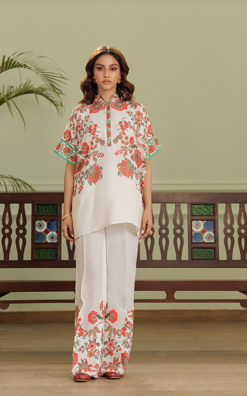 Ivory Floral Printed Viscose Silk Salwar Kameez (2-Piece) - Image 6