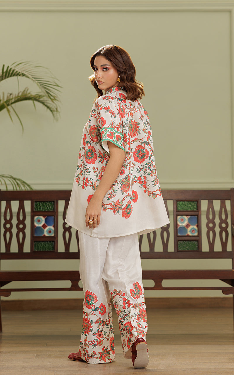 Ivory Floral Printed Viscose Silk Salwar Kameez (2-Piece) - Image 7