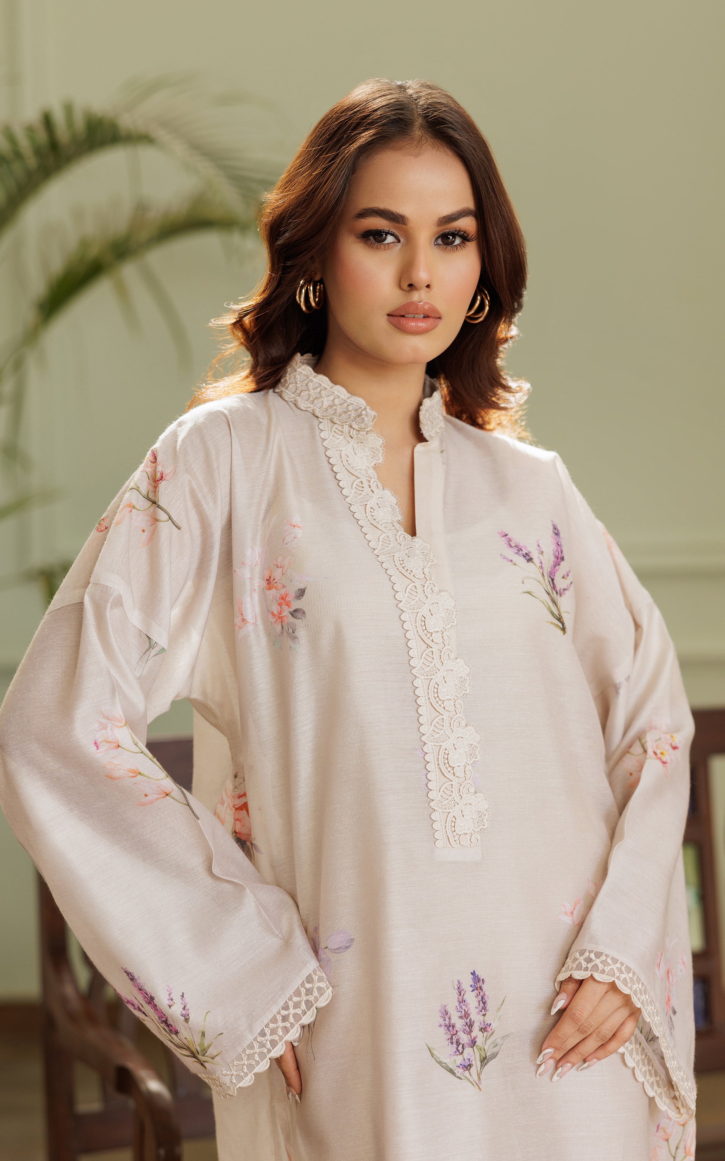 Pakistani Ivory Printed Viscose Silk Salwar Kameez (2-Piece) - Image 6