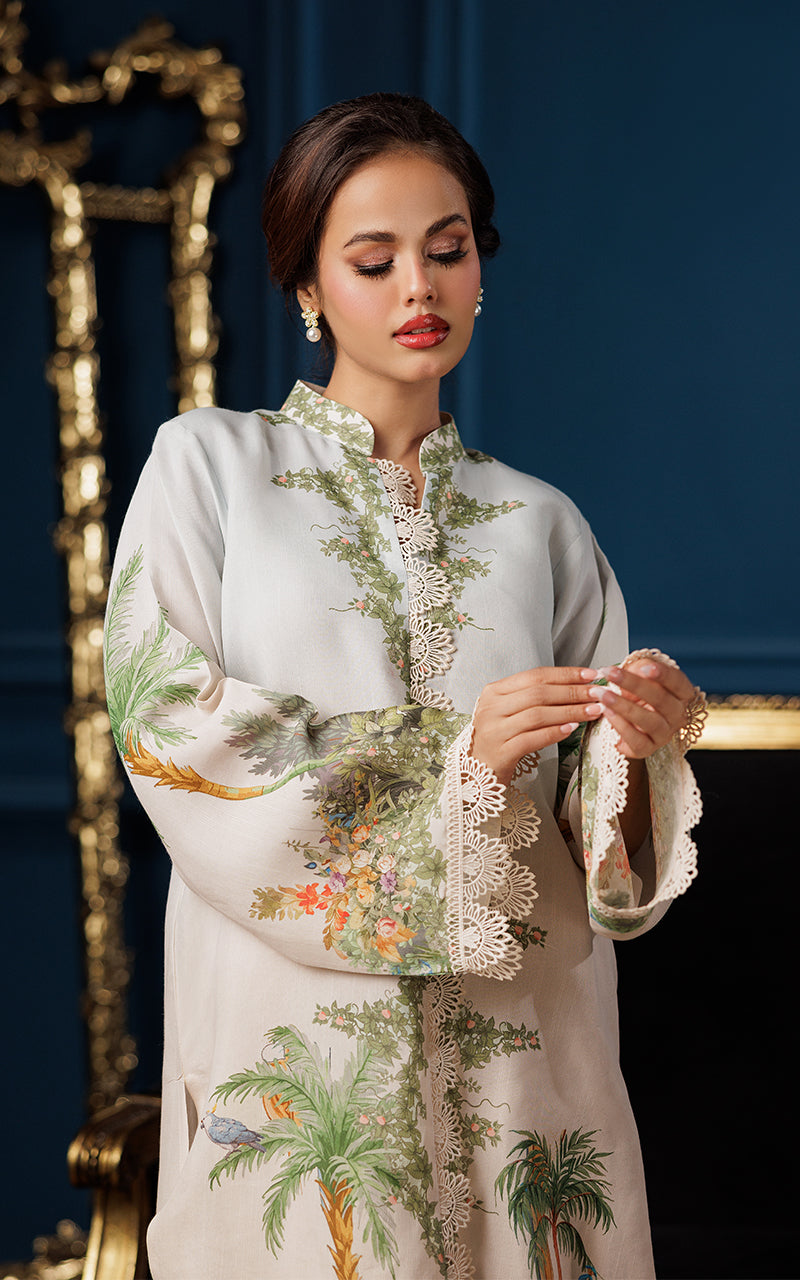 Ivory Printed Viscose Silk Tunic (2-Piece) - Image 5