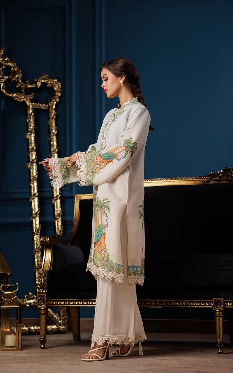 Ivory Printed Viscose Silk Tunic (2-Piece) - Image 6