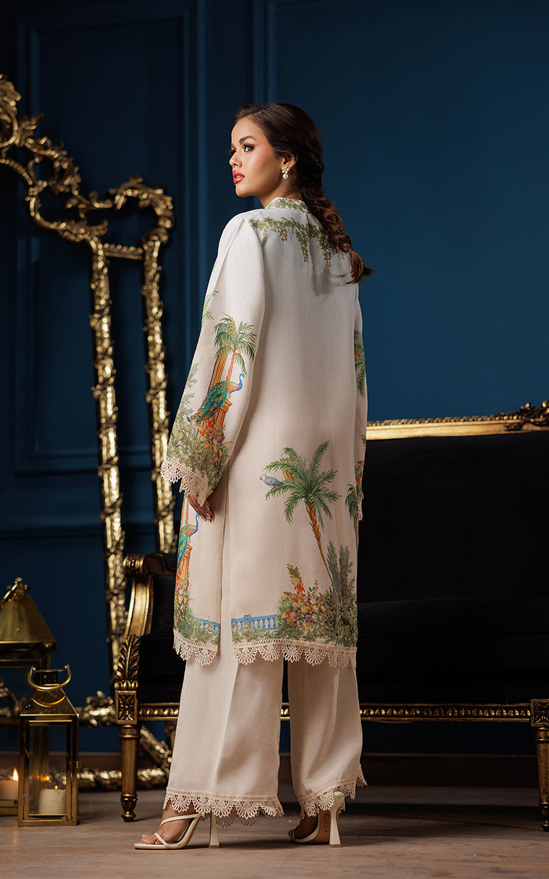 Ivory Printed Viscose Silk Tunic (2-Piece) - Image 7