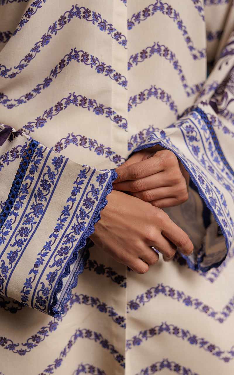 Ivory Blue Printed Viscose Silk Tunic (2-Piece) - Image 4