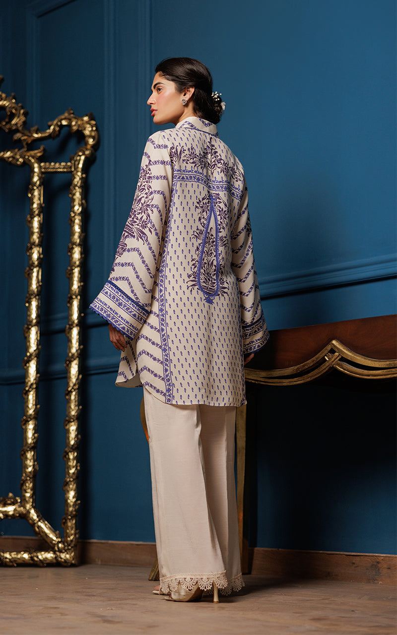 Ivory Blue Printed Viscose Silk Tunic (2-Piece) - Image 5