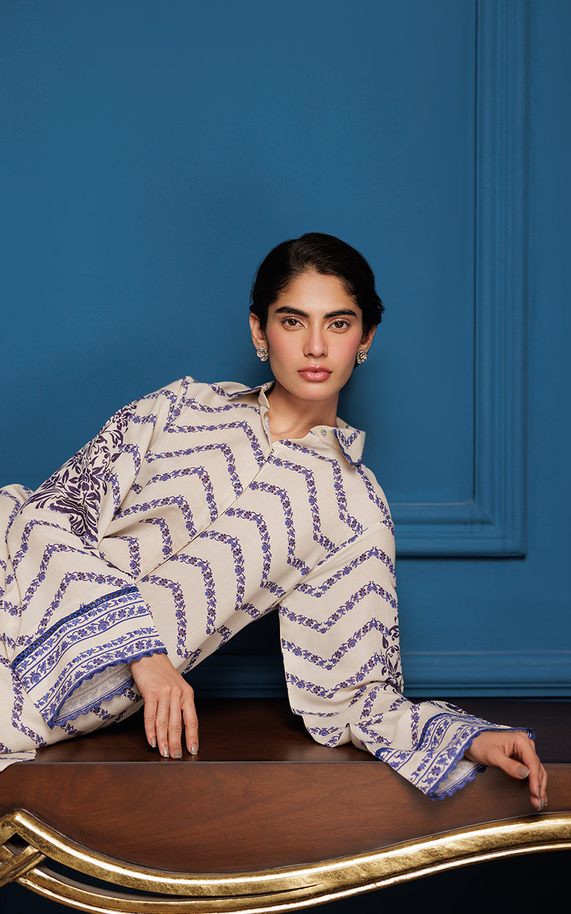 Ivory Blue Printed Viscose Silk Tunic (2-Piece) - Image 6