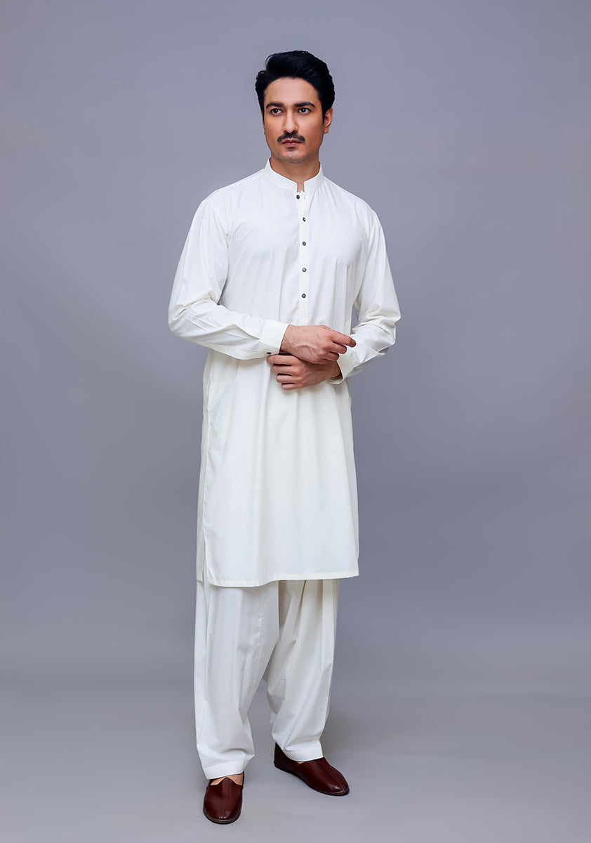 Antique White Poly Viscose Shalwar Kameez (2-Piece) - Image 1