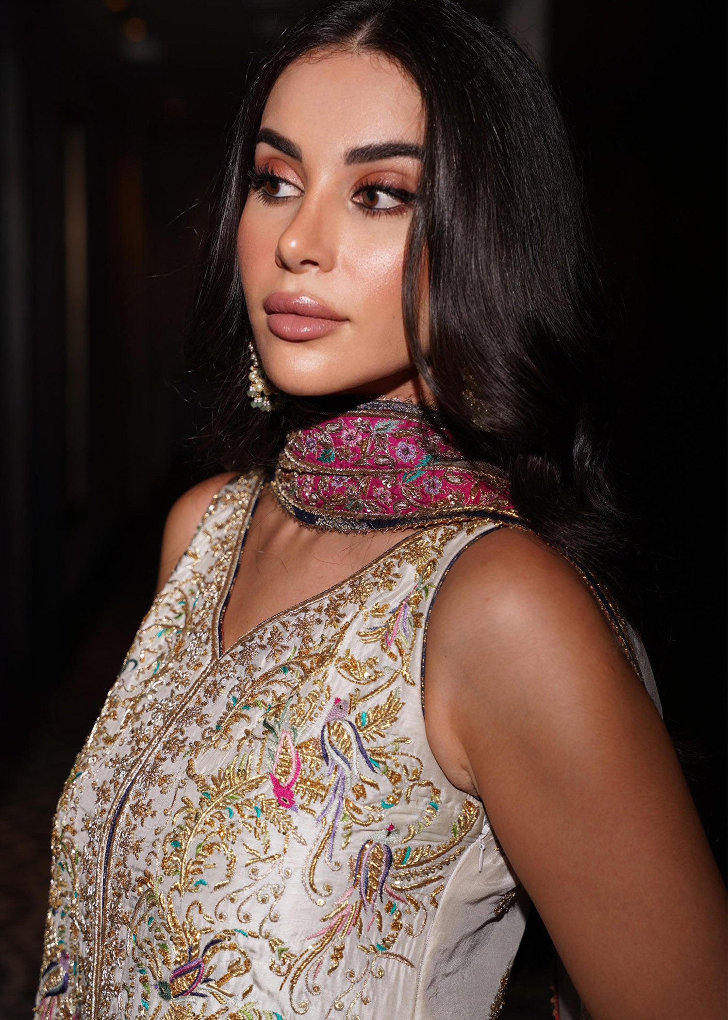 Ivory Embroidered Raw Silk Sharara (3-Piece) - Image 3