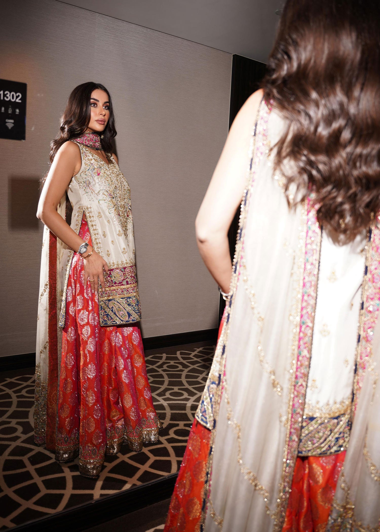 Ivory Embroidered Raw Silk Sharara (3-Piece) - Image 5