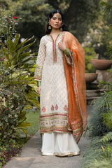 Pakistani Ivory Embroidered Organza Cotton Sharara (2-Piece) - Image 2