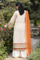 Pakistani Ivory Embroidered Organza Cotton Sharara (2-Piece) - Image 4